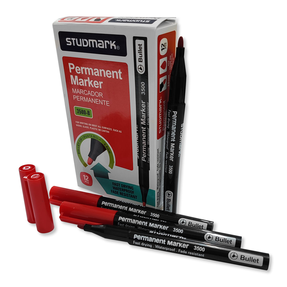 Marcador Permanente Punta Bola Rojo 12 Und Studmark 3500-B