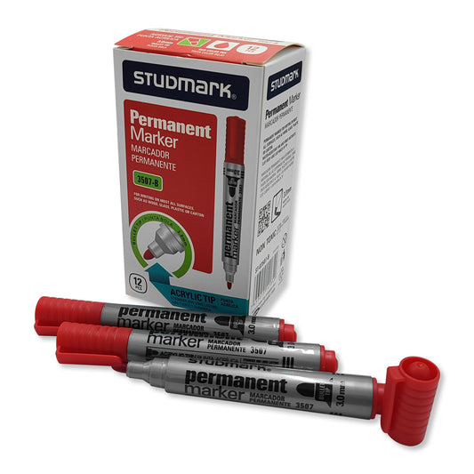 Marcador Permanente Punta Bola Rojo 12 Und Studmark 3507-B