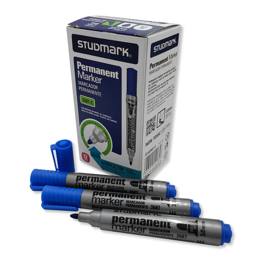 Marcador Permanente Punta Bola Azul 12 Und Studmark 3507-C