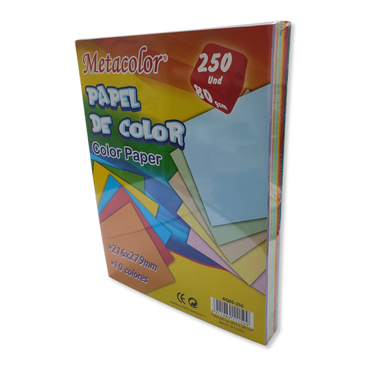 Papel de Color Metacolor 10 Colores 250 Und. -AQ80-250