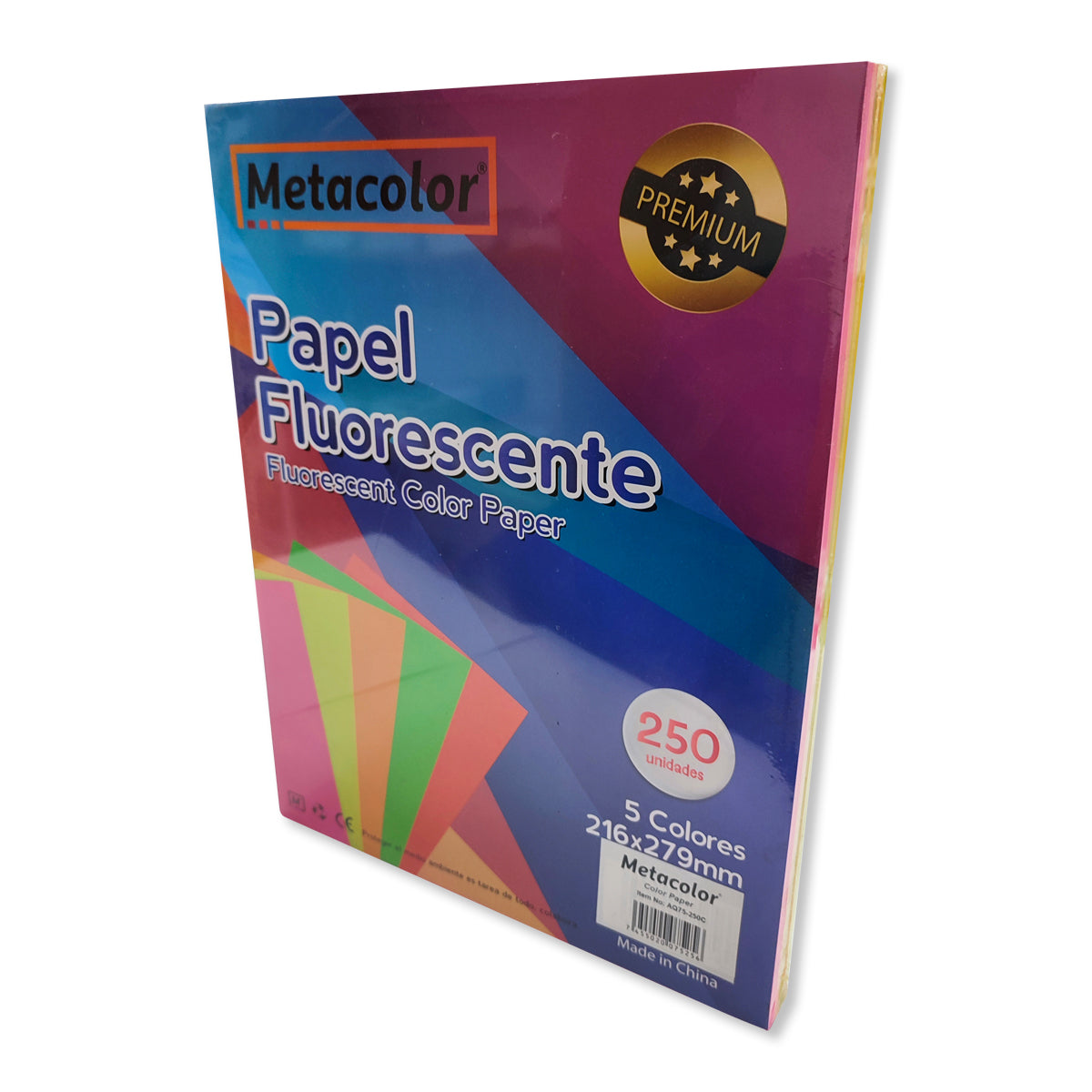 Papel de Color Fluorescente Metacolor 5 Colores 250 Und. -AQ75-250C