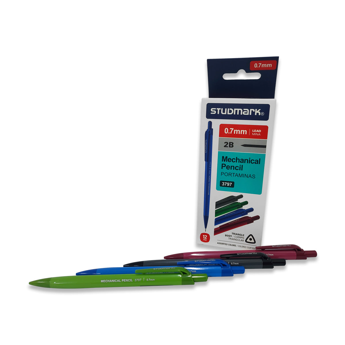 Portaminas 2B 0.7 mm. 12 Unidades Variedad de Colores Studmark 3797