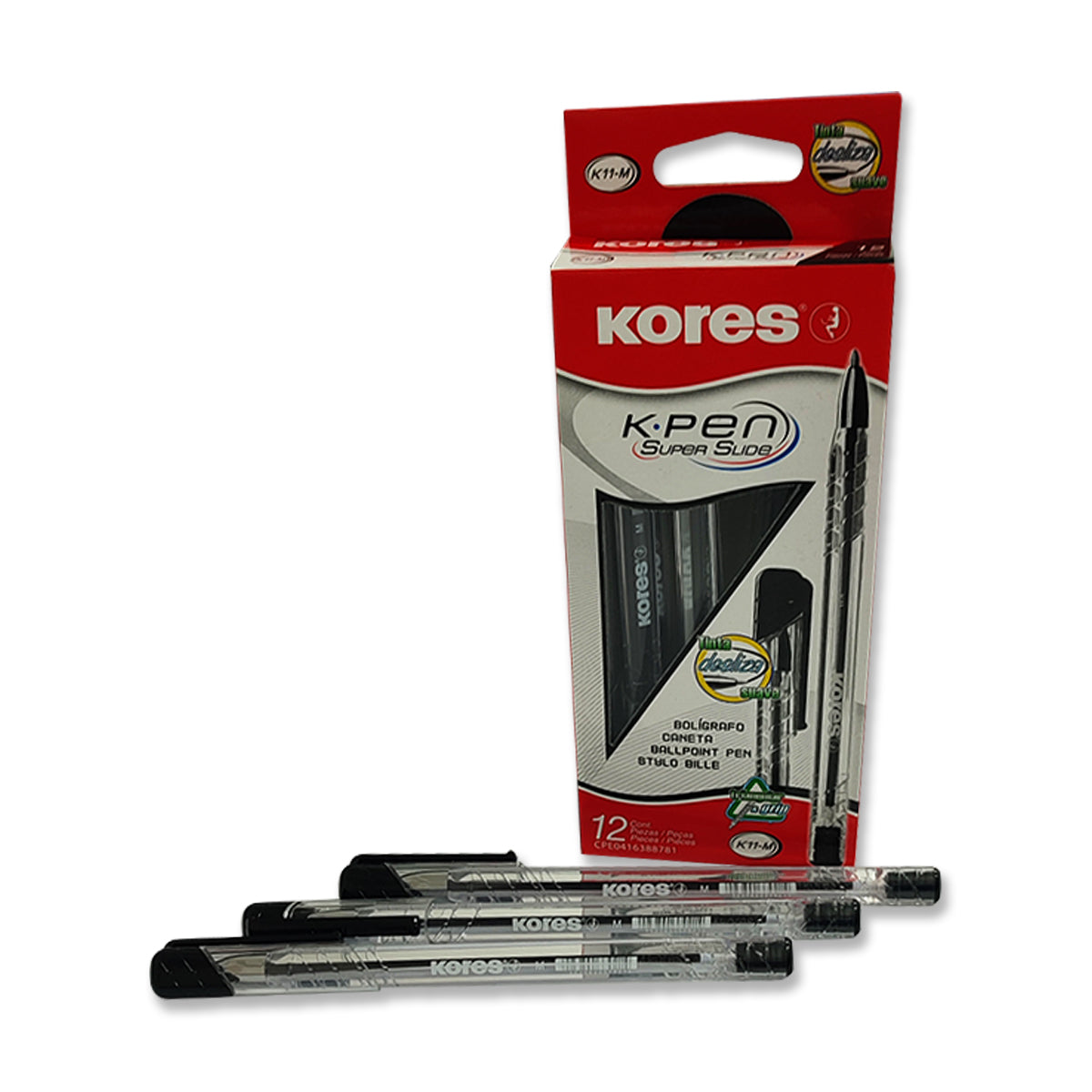 Bolígrafo Kores K11M Color Negro Caja de 12 Unidades