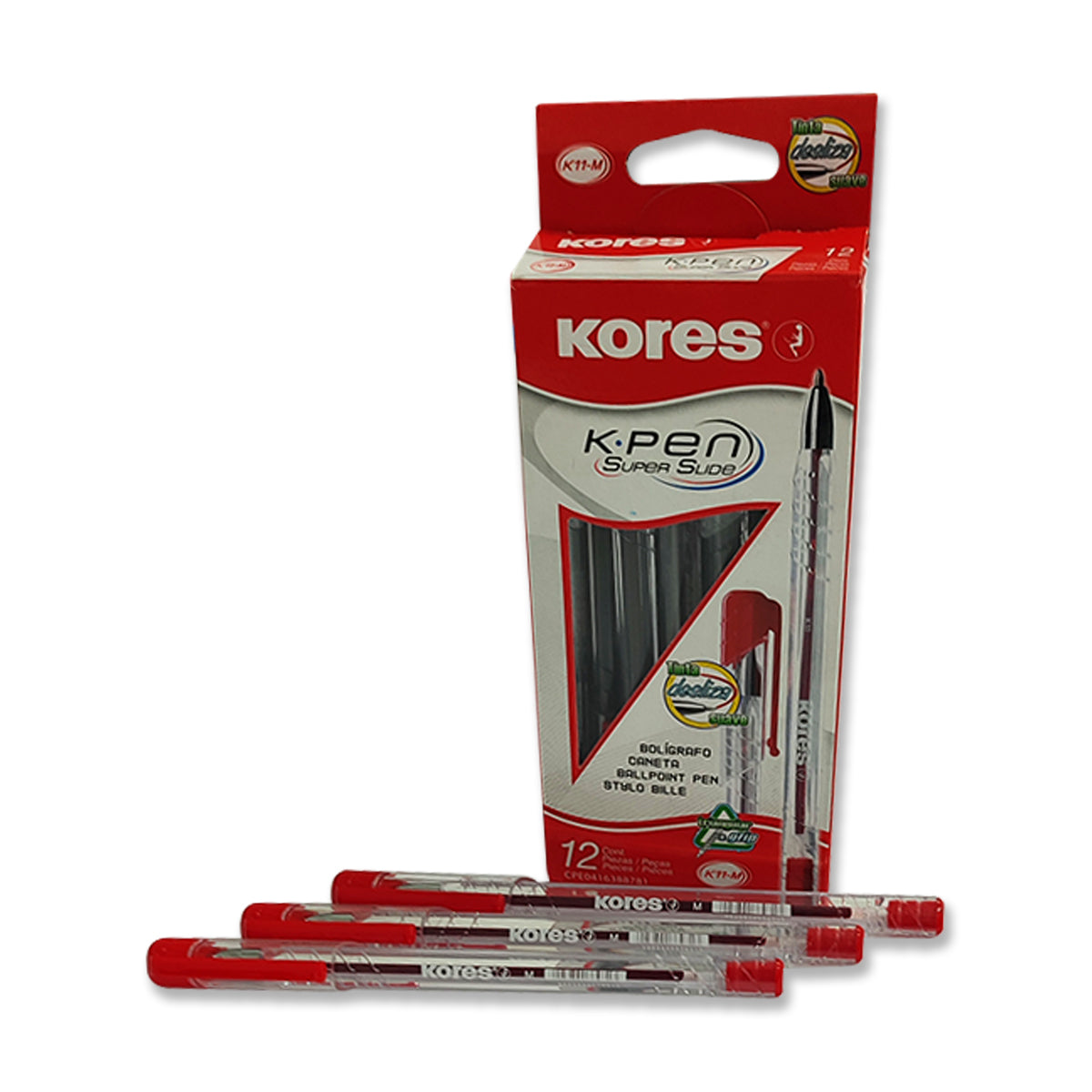 Bolígrafo Kores K11M Color Rojo Caja de 12 Unidades