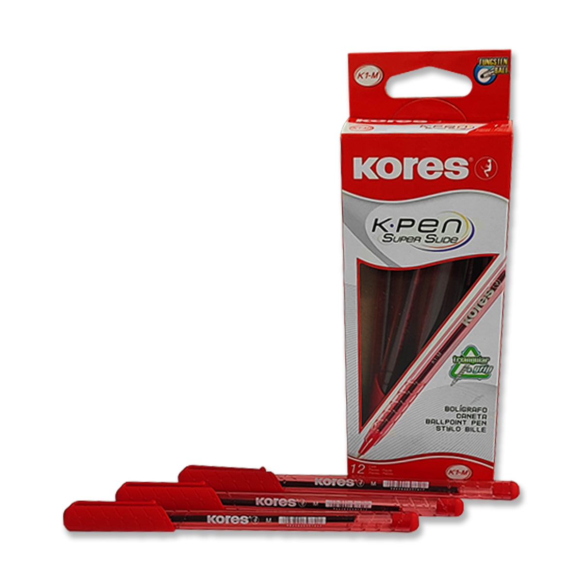 Bolígrafo Kores K1M Color Rojo Caja de 12 Unidades