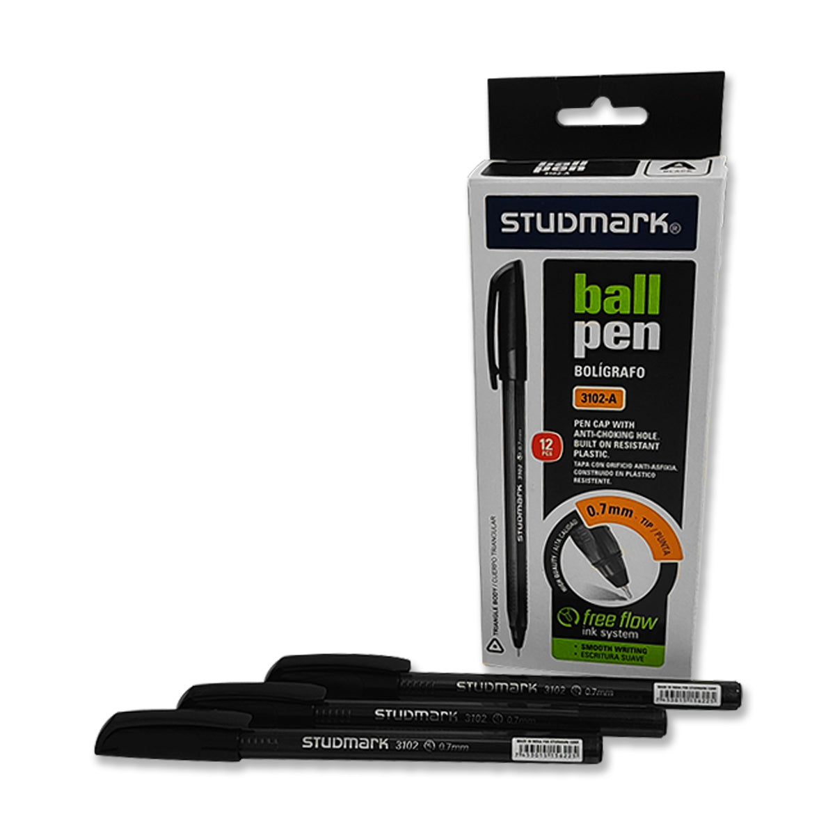 Bolígrafo Studmark ST-03102-A Color Negro Caja de 12 Unidades