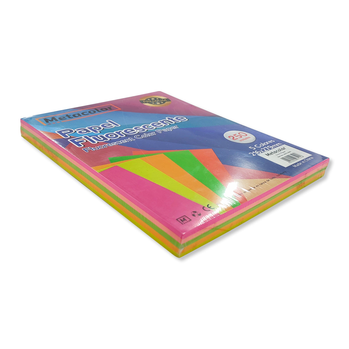 Papel de Color Fluorescente Metacolor 5 Colores 250 Und. -AQ75-250C