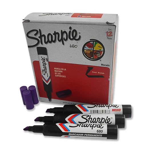 Marcador Permanente Sharpie 680 color Morado 12 Unidades