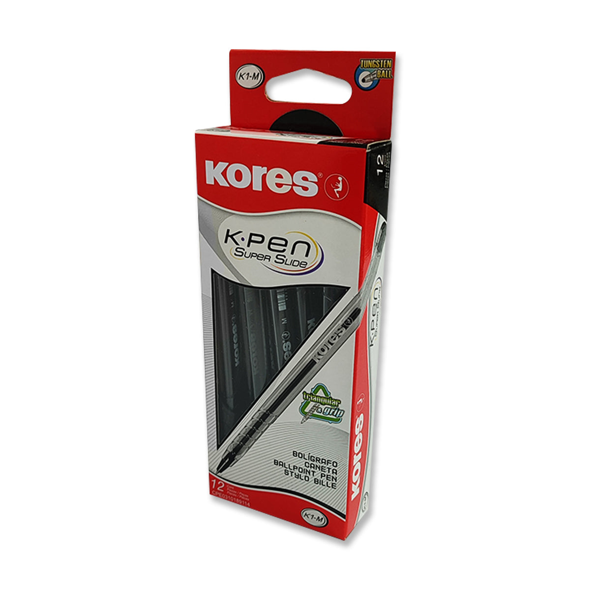 Bolígrafo Kores K1M Color Negro Caja de 12 Unidades