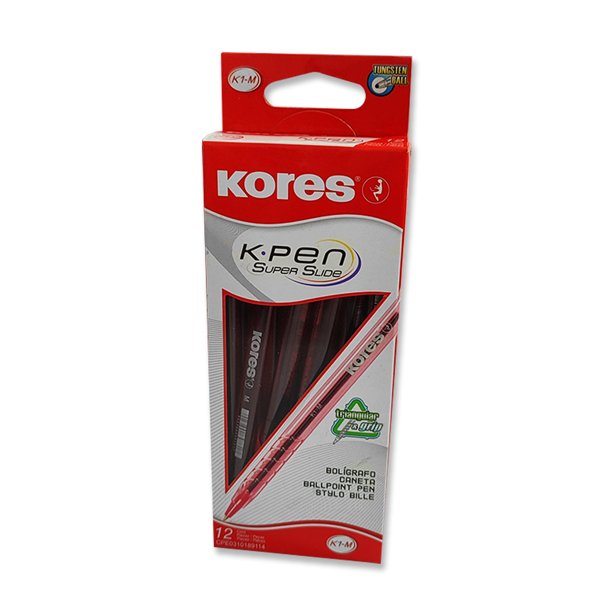 Bolígrafo Kores K1M Color Rojo Caja de 12 Unidades