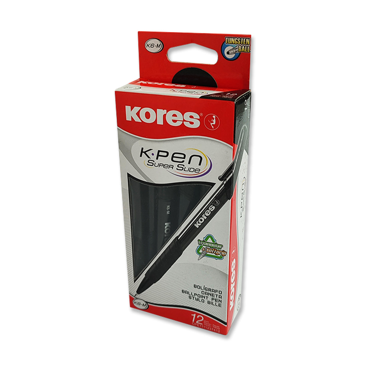 Bolígrafo Kores K6M Color Negro Caja de 12 Unidades